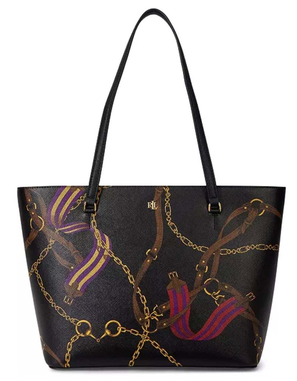 Ralph Lauren Black Equestrian Chain Print Tote Bag NEW W/ Tags Karly bag medium